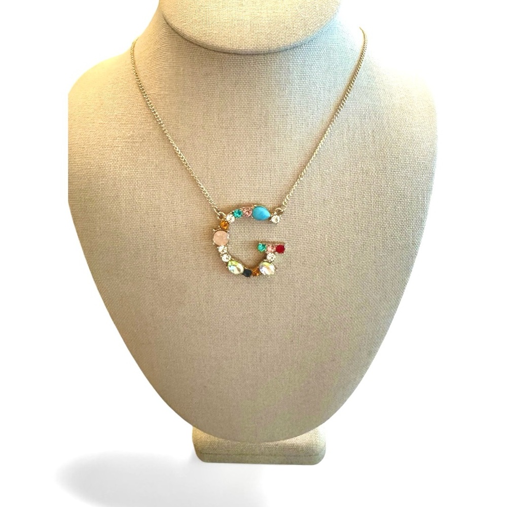 Initial G Necklace w Multicolor Gemstones